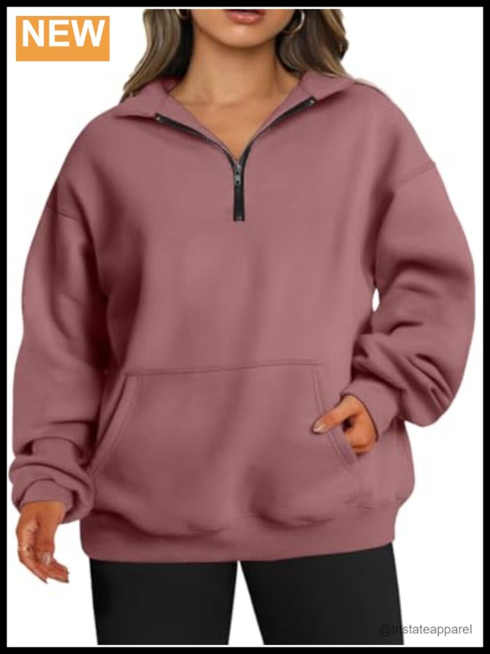 Plus Size Half Zip Sweatshirt with Pockets Cotton Polyester Pullover